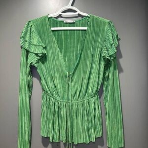 Zara Vibrant Green Ruffled Blouse